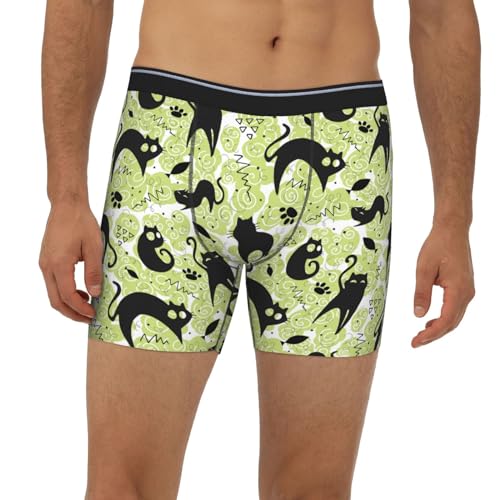 Mens Underwear Boxer Briefs - Soft Breathable Abstract Cute Cat Green Men Underwear Boxer Briefs2