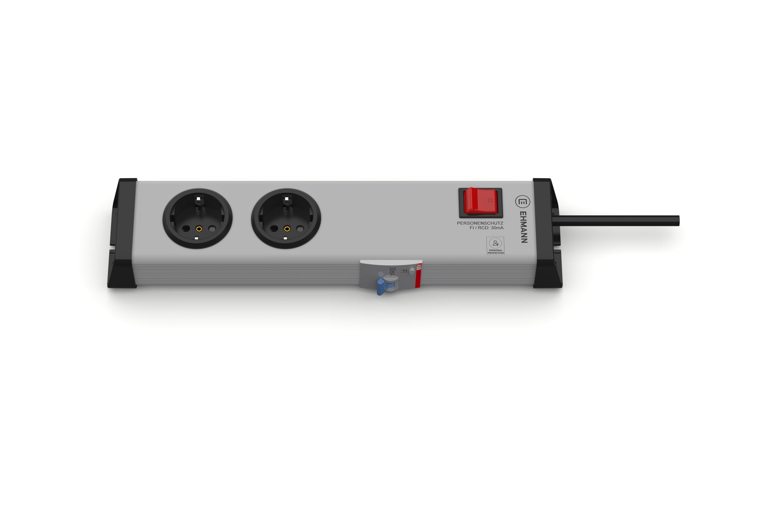 EHMANN 0221x00022301 Personenschutz-Steckdosenleiste 2-Fach mit integriertem FI-Schalter 30mA, 1,5 m Zuleitung