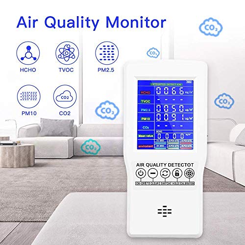 Air Quality Monitor Biaoling Accurate Tester For Co2 Formaldehyde(Hcho) Tvoc Pm2.5/Pm10 Multifunctional Air Gas Detector Real Time Data&Mean Value Recording For Home Office And Various Occasion(White) #TOP1