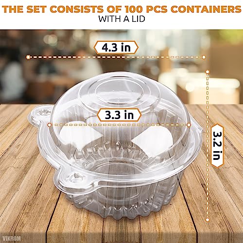 Image of VIKROM 50 Pcs Individual Cupcake Boxes, Clear Holders with Transparent Lids