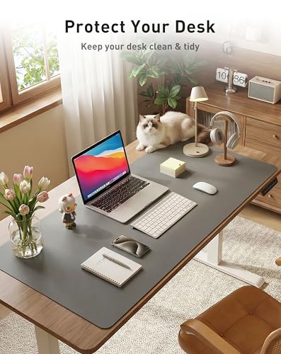 Image of Aothia Faux Leather Desk Mat - Large Mouse Pad, Non-Slip PU Leather Blotter, Waterproof Writing Surface for Office and Home (Grey, 63 inch x 17 inch)