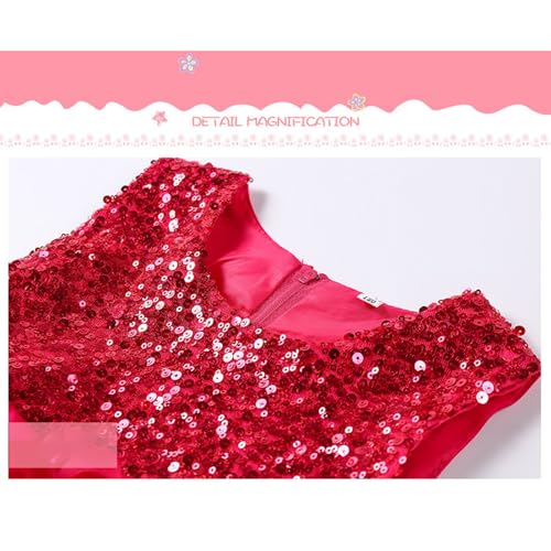Girls Easter Spring Sequin Sleeveless Satin Tulle Bridesmaid Dress Long A Line Wedding Birthday Pageant Party Dresses (Red, 7-8 Years)4