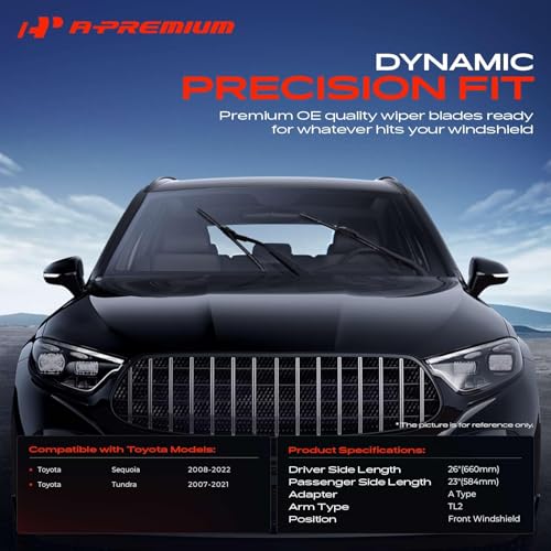 A-Premium 26"+23" APWB397 Windshield Wiper Blades Compatible with Toyota 2007-2021 Tundra, 2008-2022 Sequoia - TL2 Connector, with Wear Indicator & Towel, Left and Right, (Pack of 2) by A-Premium - Used condition - Image 2