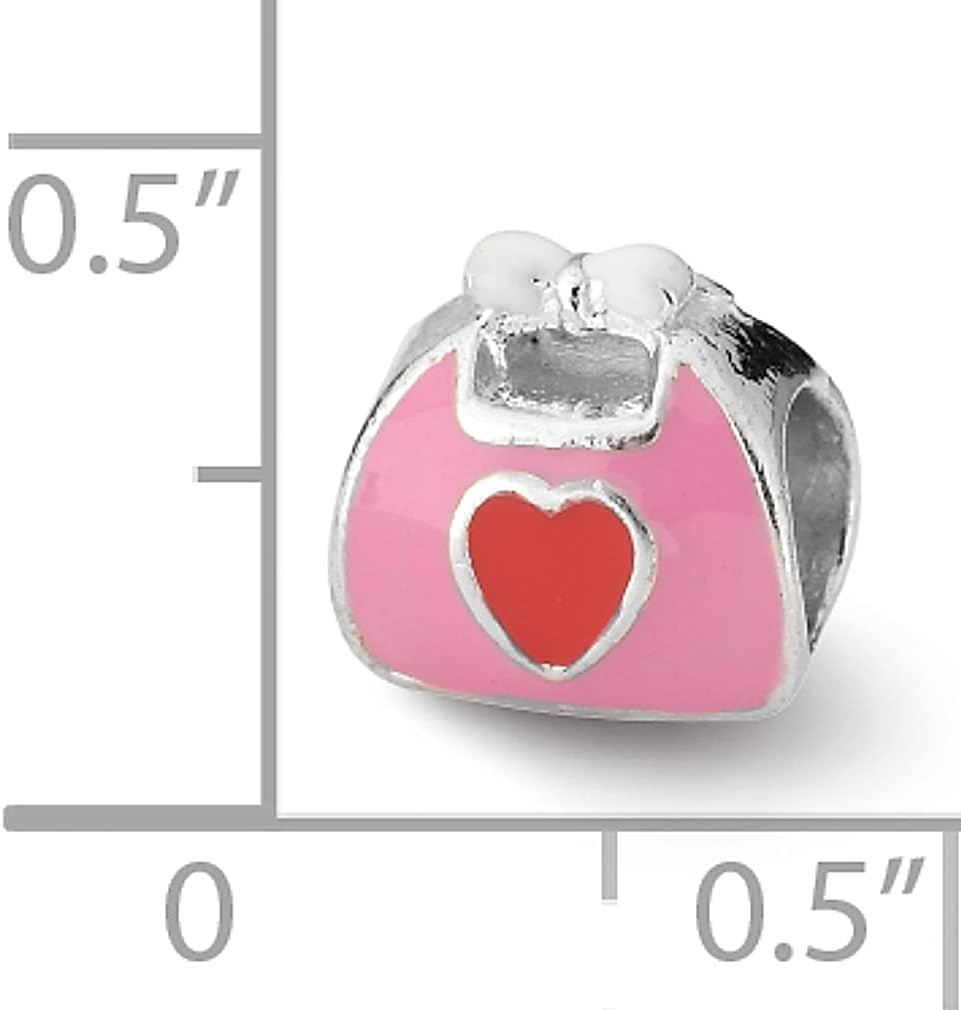 925 Sterling Silver Charm For Bracelet Pink/red Enameled Purse Bead Personal Fine Jewelry For Women Gifts For Her