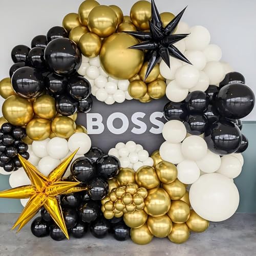 Image of Chrome Balloons, 50pcs Gold Chrome Metallic Sandwhite Black Balloons for Birthday Decorations, Anniversary, Engagement, Wedding Decorations, Baby Shower, Festival Party Decorations