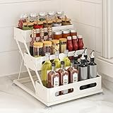 Ceetug 3 Tier Foldable Spice Rack for Countertop Iron Kitchen Seasoning Organizer for Cabinet, White