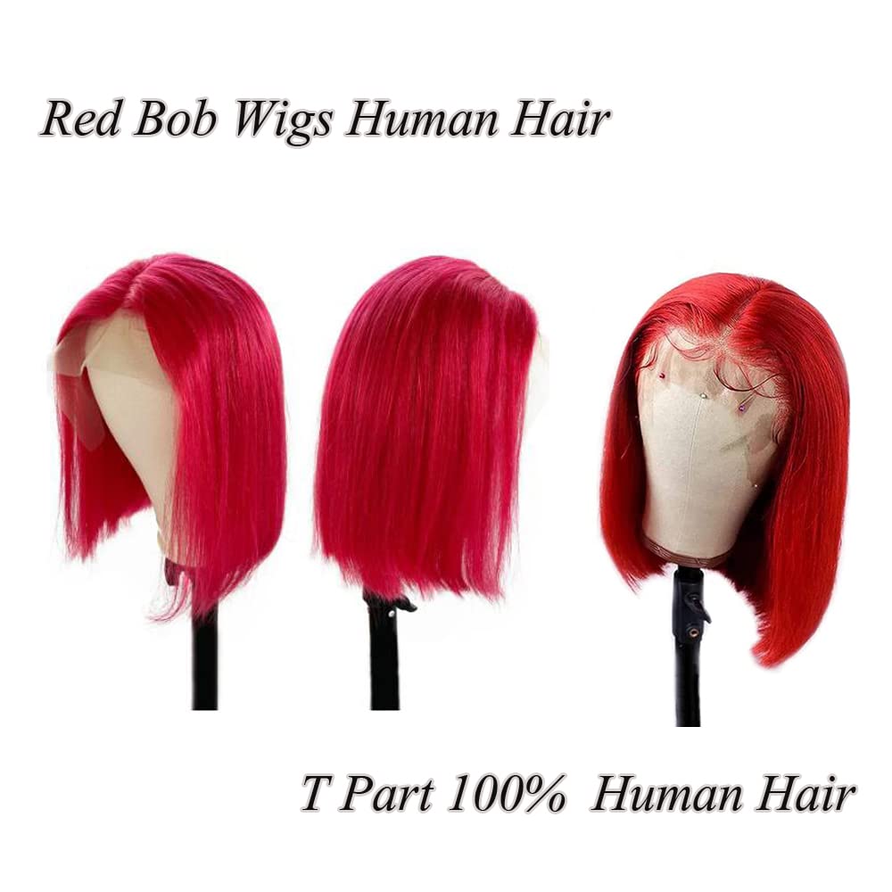 13x4 Bob Lace Front Wigs Human Hair Straight #1B/613 Short Bob Wigs 180% Density Blunt Cut Pre-plucked Hairline Bleached (#Red（ T Part 13x4x1）, 12Inch)