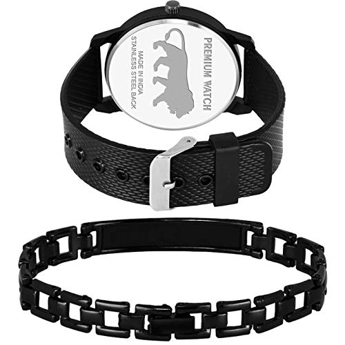 Buy casera Analog Black Rubbers Strap and with King Bracelet Combo