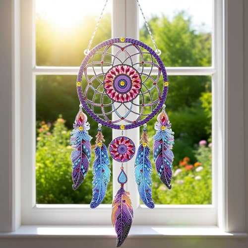 Sunovate DIY Dream Catchers Diamond Painting Kit - Handmade Craft for Boho Decor Symbol of Good Dreams & Positive Energy All-Inclusive Crafts for Adults (Dreamy)