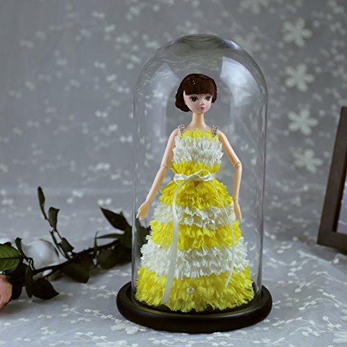 LKKLILY-Valentine's Day gift on the Tanabata Valentine's Day gift giant glass cover carnation doll creative novelty gift,yellow