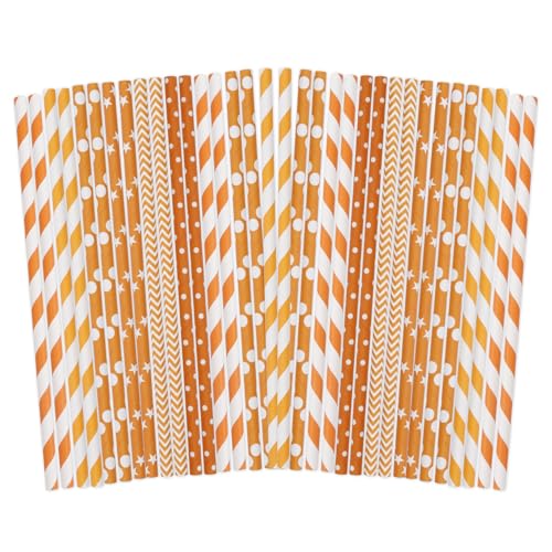 NIEITRK 100 Pcs Disposable Paper Straws Paper Straws for Drinking Disposable Drinkware for Stand Supplies Birthday Cocktail Party Decorations Bridal Shower Wedding Supplies Beach Holiday Orange