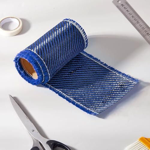 Image of Jecery 9.84 ft x 3.94 inch Carbon Fiber Fabric Roll Pure Fabric Carbon Fiber Sheet 2 x 2 Twill Weave 3k /220g for Cars for Structural Reinforcement on Concrete Walls, Basements, Boats(Blue)