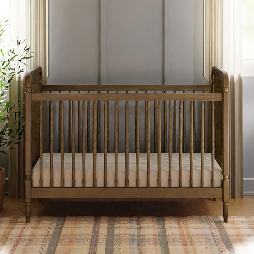 Image of Namesake Liberty 3-in-1 Convertible Spindle Crib, Natural Walnut | GREENGUARD Gold & FSC Certified, Converts to Toddler Bed & Daybed, 4 Adjustable Heights, Toddler Conversion Kit Included