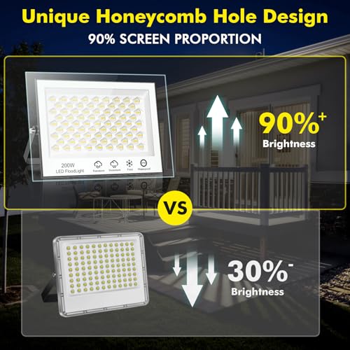 wowspeed Outdoor LED Spotlights 200W, Super Bright 15000LM 6500K Cool White LED Spotlight, IP66 Waterproof for Gardens Patios - Image 4