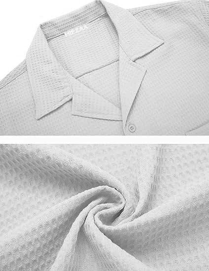 Image of Casual Waffle Knit Shirt for Men Stylish Half Sleeve Mens Shirts M to 3XL