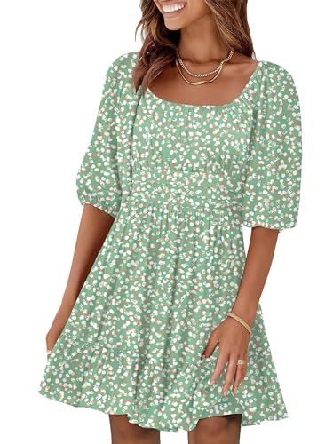 Image of ANRABESS Womens Lantern Short Sleeve Square Neck Casual Flowy Mini Dresses 2026 Holiday Summer Spring Beach Vacation Clothes