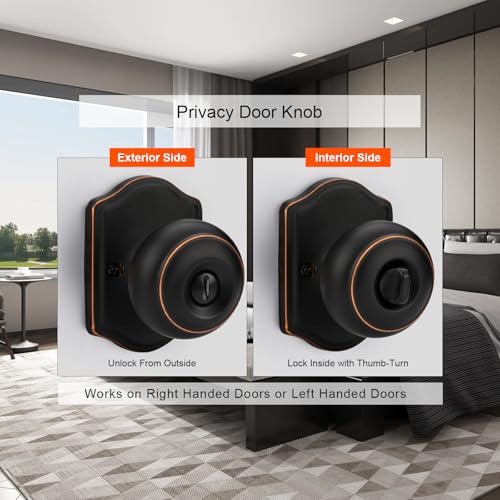 Haidms Oil Rubbed Bronze Door Knobs Interior, Privacy Interior Door knobs, Bronze Indoor Doorknobs for Bedroom or Bathroom (6 Pack) - Image 4