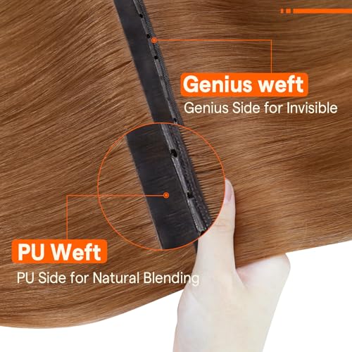 Image of Full Shine Butterfly Weft Hair Extensions Human Hair 16 Inch 50G Ginger | Thin Double Sided Genius Weft, Invisible PU Hole Design, Micro Bead Wear for Women, Seamless Blend Fix