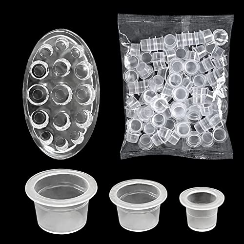 300 Stück Tattoo Farbkappen Cups, Einweg Tintenbecher,Kleine Small Tinte Pigment Cups,Kunststoff Farbbehälter (Inklusive Sockel) Cover