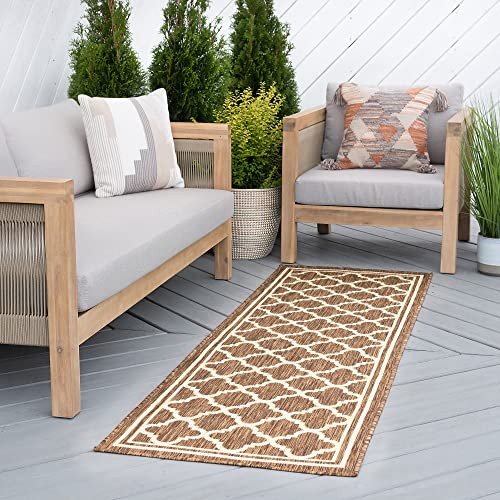 Gold Water Resistant 2x8 Indoor Outdoor Hallway Runner Rug for Patio - Deck, Porch, Entryway | Outside Area Rug | Outdoor Patio Rug