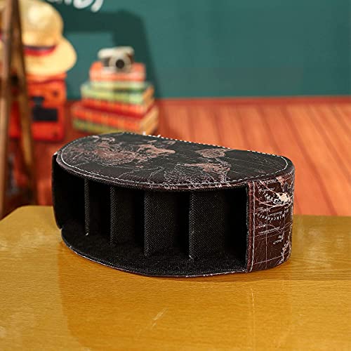 Linkwell Remote Control Holder, Spacious Decorative Pu Leather Makeup Organizer With 5 Compartments, Table Decor Storage Remote Caddy For Tv, Dvd, Blu-Ray, Office Supplies World Map Black Ph56 #TOP5