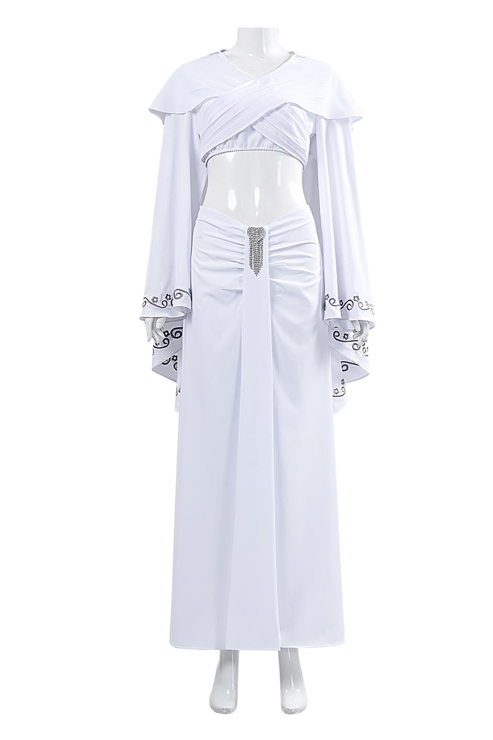 Fortunezone Princess Padme Costume Women White Cape Top and White Dress Full Set Halloween Party Cosplay Outfits