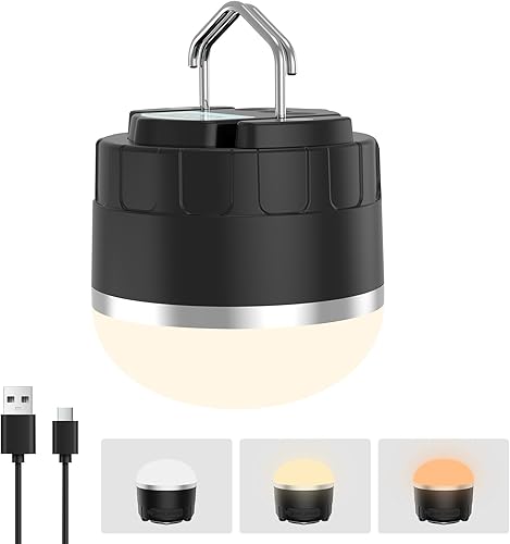 Linterna LED recargable de 1000 lúmenes, lámpara colgante portátil para tienda de campaña con 3 colores cambiantes, base magnética, luz colgante de