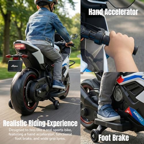 Image of Baybee BTR Baby Battery Operated Bike for Kids with Hand Accelerator USB Bluetooth, Rechargeable Rideon Toy Bike with RGB LED Light & Music, Baby Electric Bike for Kids 3+ Years Boys Girls (White)