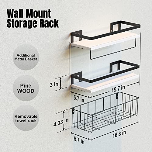 Richer House Floating Shelves With Tissue Basket Set, Rustic Wall Shelves With Removable Towel Bar, Farmhouse Floating Bathroom Shelves For Kitchen And Bedroom - White #TOP2