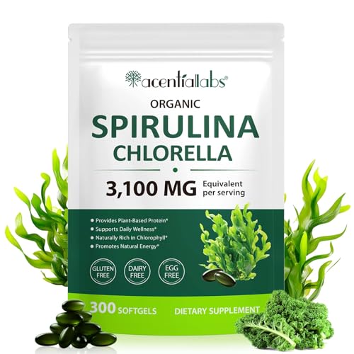 ZUZOKKAHA Spirulina & Chlorella Supergreens Softgels, 3,100 mg Eq...