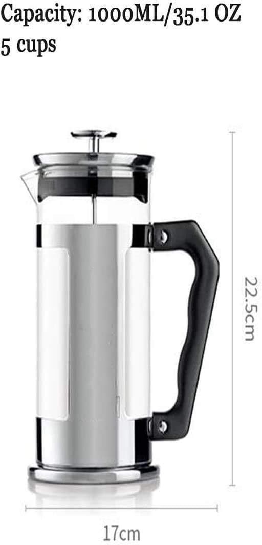 French Press Coffee Maker (34 oz) - Filtration System - Heat Resistant Borosilicate Glass, Stainless Steel