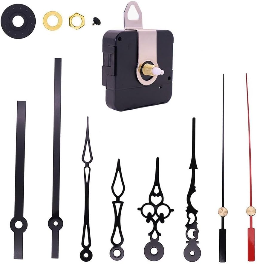 Quartz Clock Movement Kit with Long Shaft DIY Wall Clock Repair, Motor Mechanism 56x56mm, Fits 3-6mm Thick Panels, Black