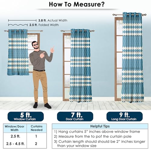 Image of Door Curtains 7 feet Long Set of 2 | Abstract Design | Polyester, Light Filtering Curtains and Drapes | Curtains for Living Room | (118 x 215 cm, Blue & White) | Perfect for Home Decor