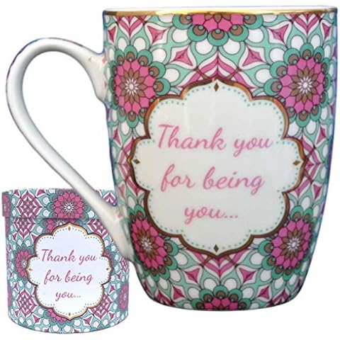 Thank You Mug with Matching Round Gift Box, Gold Finished, New Bone China Thank You Gift Mug Cover