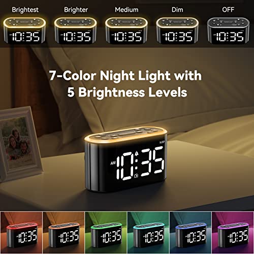 Odokee Loud Alarm Clock Radio For Heavy Sleepers, 7 Color Night Light, Easy To Set, 0-100% Dimmer, 3 Sound Adjustable Volume, Fm Radio W/Sleep Timer, Usb Charger, Digital Alarm Clock Radio For Bedroom #TOP6