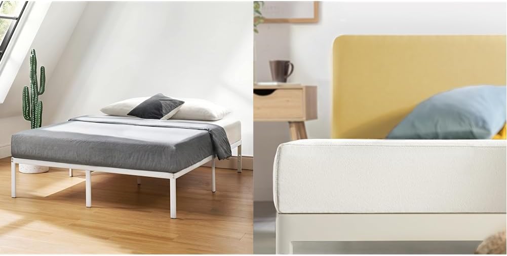 Best Price Mattress 14 Inch Metal Platform Bed Frame, Heavy Duty Steel Slats, White, Full (SPSC-14WH-F) & Full Mattress 6 inch Bed-in-A-Box, Green Tea Memory Foam White