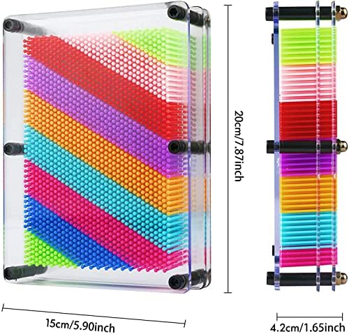RLINGX 3D Pin Art Toy - Large Size 6 X 8 Unique Metal 3D Pin Art Board for Kids & Adults (Plastic, Rainbow)