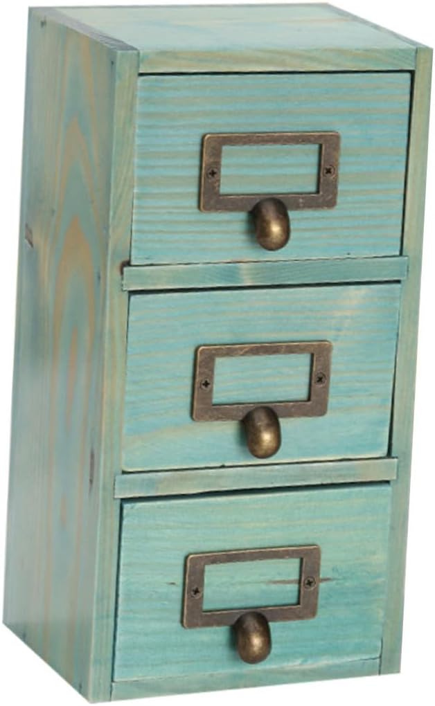 Retro Wooden Desktop Organizer Box with Drawer for Home Use Wear-resistant Multifunctional Storage Container Blue Stackable Storage Bin for Office and Organization