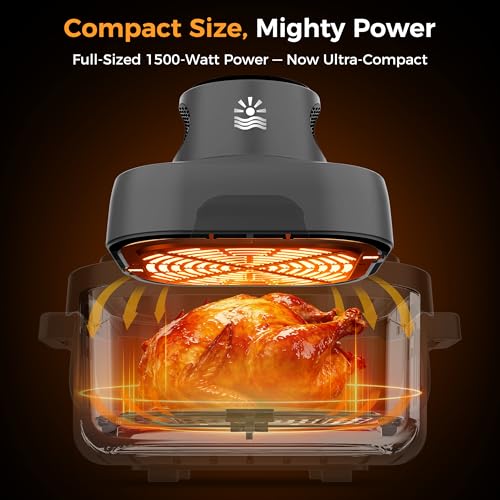 Image of 4-in-1 Portable Glass Air Fryer - 1500W, 400F Precise Heat, 4.2QT & 1.6QT Dual Glass Containers and Lids, Non-Toxic, Max Crisp /Bake /Air Fry /Recrisp,Microwave, Freezer & Dishwasher Safe