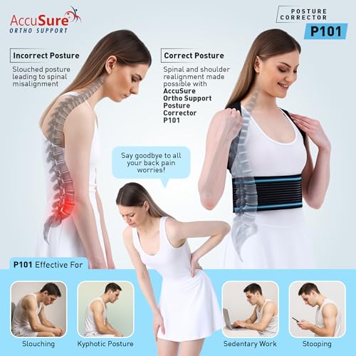 Image of AccuSure Nylon P101 Posture Corrector Belt Universal Size Fit For All | Adjustable Back & Shoulder Brace For Adults | Pain Relief, Spine Alignment & Improved Posture | Breathable & Comfortable Support