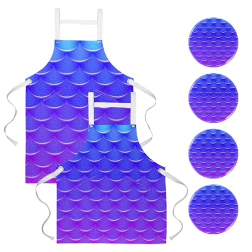 Tablier de cuisine premium motif sirène avec 4 broches exclusives