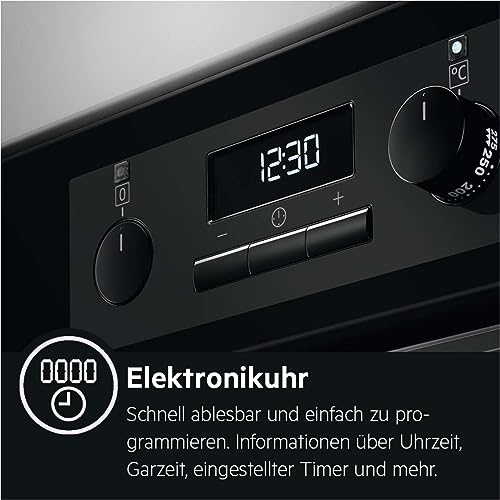 AEG Einbaubackofen BES331110B / Serie 6000 / SurroundCook – Heißluft mit Ringheizkörper/Reinigungshilfe mit Wasserdampf/Versenkknebel/Grillfunktion/Display mit Uhr/Autark/A/Schwarz