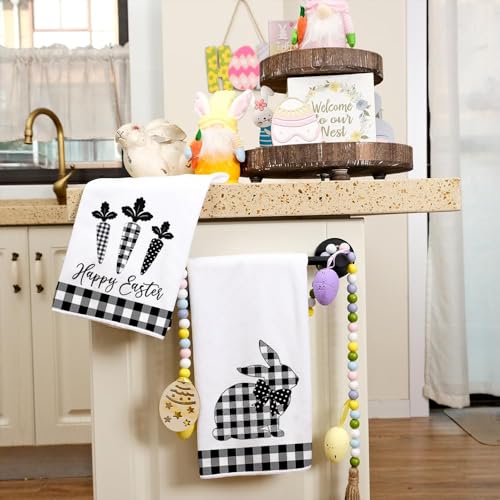 Arkeny Easter Kitchen Towels For Easter Decor Black Buffalo Plaid Check Bunny Dish Towels 18X26 Inch Bar Drying Cloth Carrot Hand Towel For Kitchen Bathroom Party Easter Decorations Set Of 2 thumb #3
