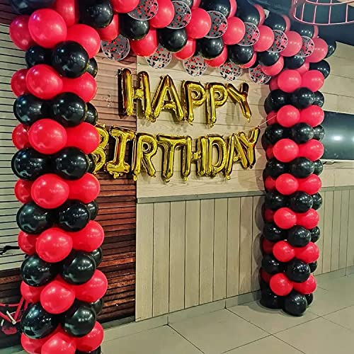 Image of Red Black Confetti Balloons Garland Arch Kit, 120 PCS 12in 10in 5in Latex Red Black Confetti Balloons for Wedding Birthday Anniversary Celebrations Valentine's Day Party Decoration