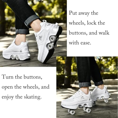 Image of 2-in-1 Roller Skates & Sneakers Unisex Retractable Wheels Outdoor Fun & Fitness Kick Roller Shoes (36)