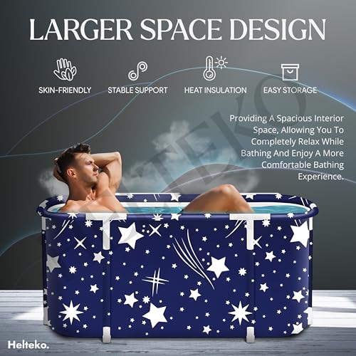 Image of Helteko Bath Tub for Adult for Bathroom, Foldable Tub for Home Use with Drainage Hole, Thickened Insulated Ice Bath Tub, Inflatable BathTub for Adults, Ice BathTub for Adults (Star)