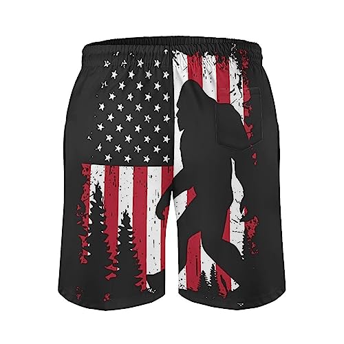 Bigfoot and American Flag Mens Swim Trunks Quick Dry Beach Shorts Casual Sports Board Shorts Swimwear with Pocket3
