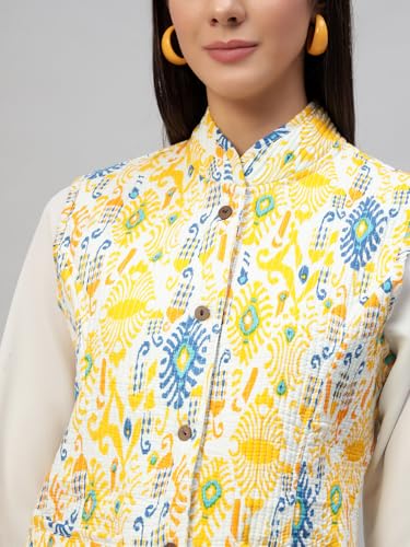 Image of Ravaiyaa - Attitude is everything Women's Floral Printed Reversible Quilted Jacket Coat Blazer Jacket Sleeve Less Waistcoat