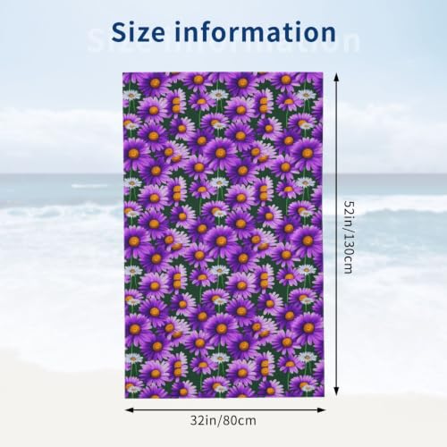 Toalla de playa absorbente de margaritas moradas, ideal para llevar de viaje y natación 5