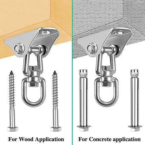 HOUSON 2PCS Heavy Duty Swing Hangers 360°Rotate Hooks for Hanging 304 Stainless Steel Swivel Hammock Hooks Swing Hook for Ceiling Wooden Porch Gym Yoga Suspension Hooks Swing kit With 450 kg Capacity - Image 3